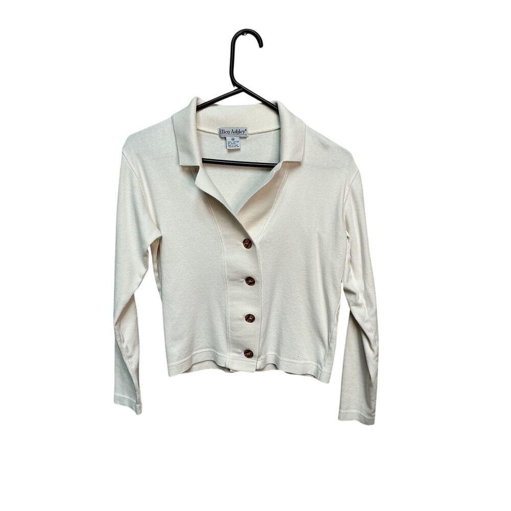 Ellen Ashley Medium Cream Cotton Long Sleeve Button Up Top
